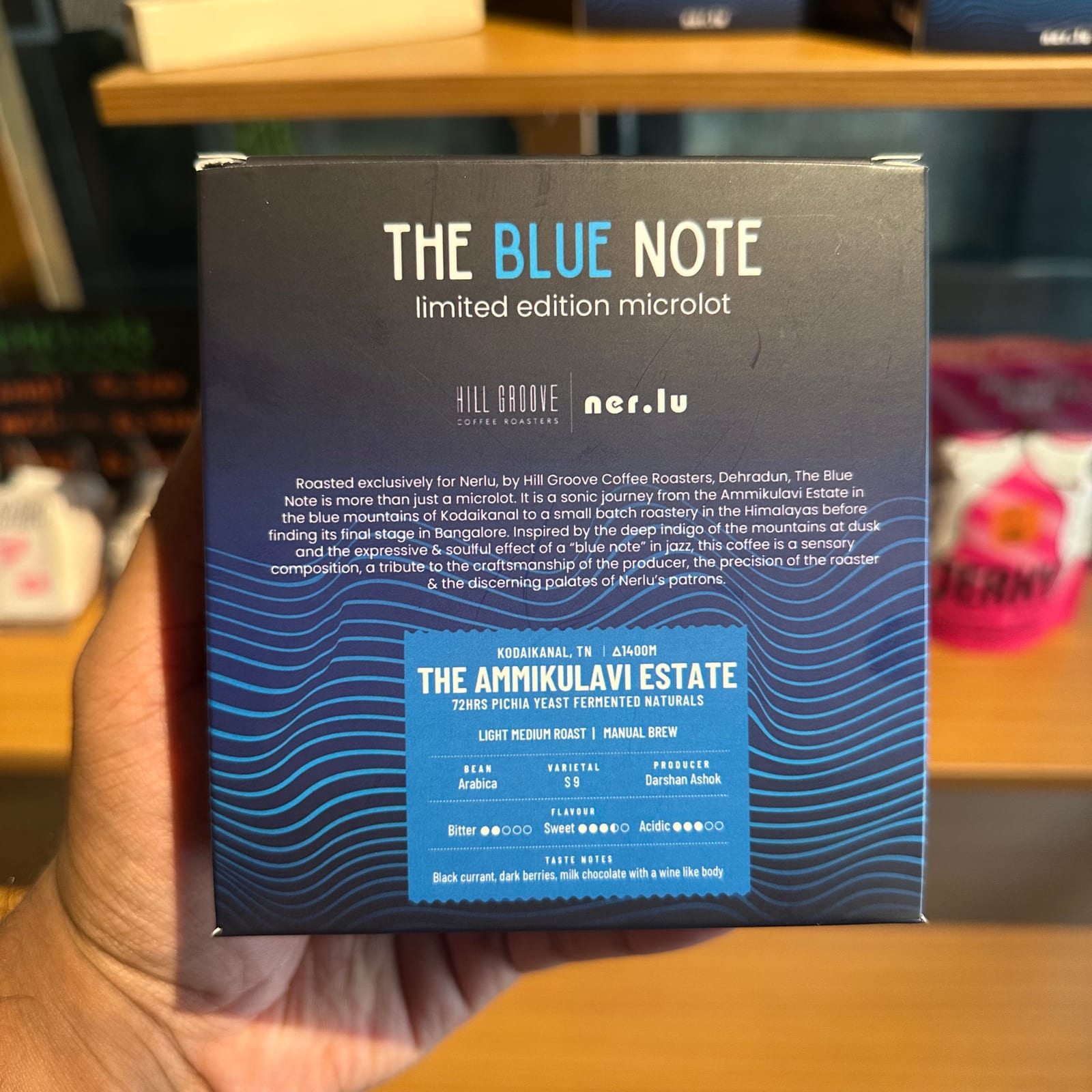 The Blue Note — back of pack with sourcing and brew details